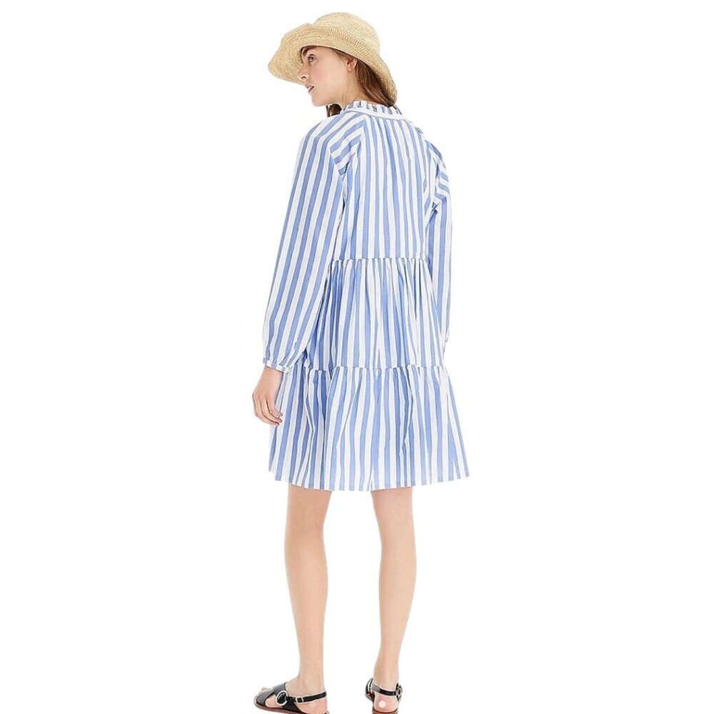 J.Crew Striped Tiered Cotton Dress XL Blue & White - Picture 3 of 16